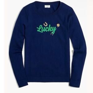 J.Crew, Navy Lucky Graphic Teddie Sweater Lucky, XL